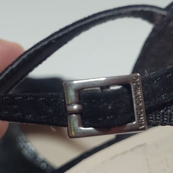 Vince Camuto Akido Leather Platform T-Strap Heels Gunmetal and Black Suede - Picture 11 of 16